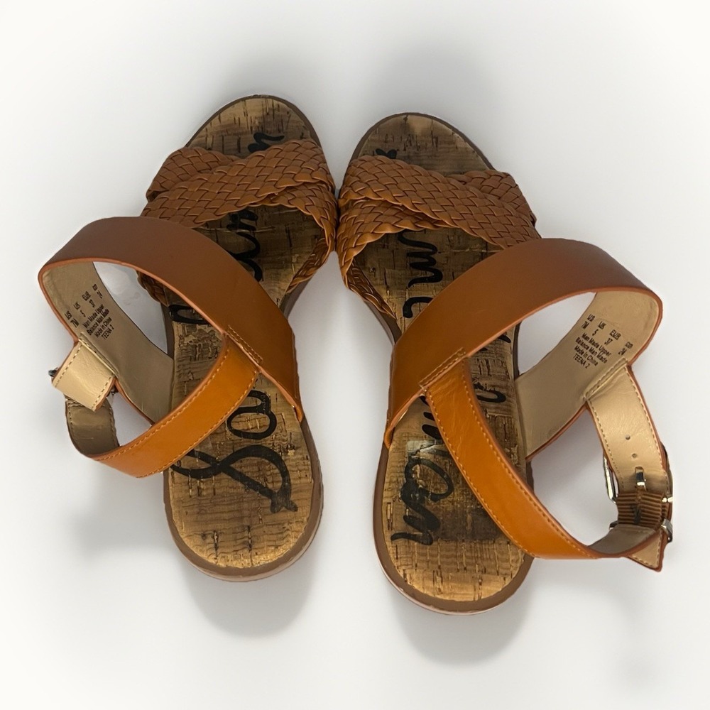 Sam Edelman Teena 2 Sandals 7M Tan Woven Strap Cork Footbed Gold Heel - Picture 8 of 11